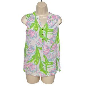 Lilly Pulitzer Houston Ring The Bellboy Blouse Top Size XS Multicolor Floral